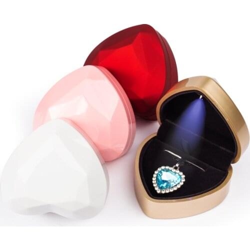 LED Light Heart shaped Ring Pendant Box Velvet Lining Jewellery Packaging Box