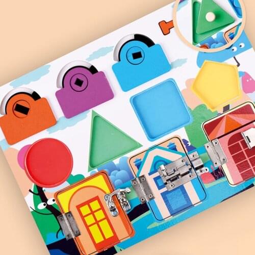 Wooden Educational Toys Shape Color Match Cognition Educational Game Montessori Children Open Lock Board Lock Puzzle Kids Gift
