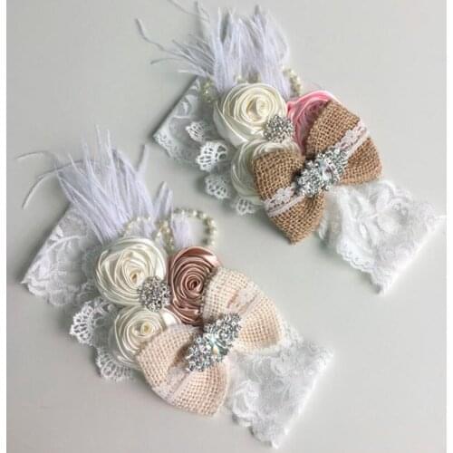 Bow Infant Hair Band Baby Girl Vintage Feather Headbands Rhinestone Lace Bandana Burlap Newborn Hairband Baby Accessories