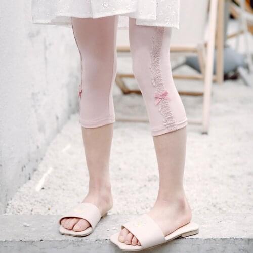 Girls Knee Length Leggings Hot Summer Kids Calf Length Fashion Girls Lace Leggings For Princess Dancing Stretch Leggings
