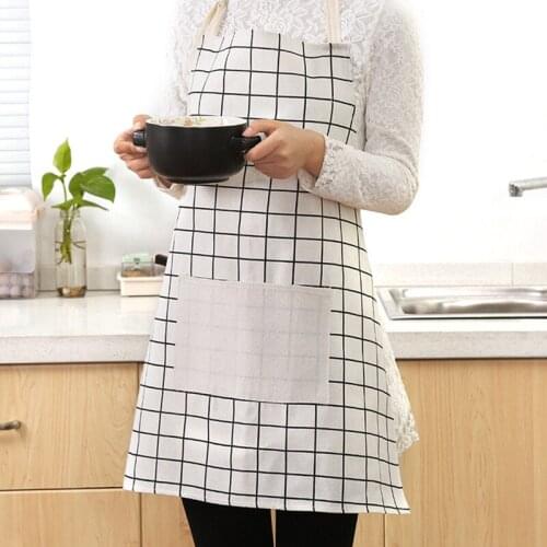 Cotton, Linen Apron, Antifouling Clean Apron, Household Kitchen Lattice Waterproof Apron
