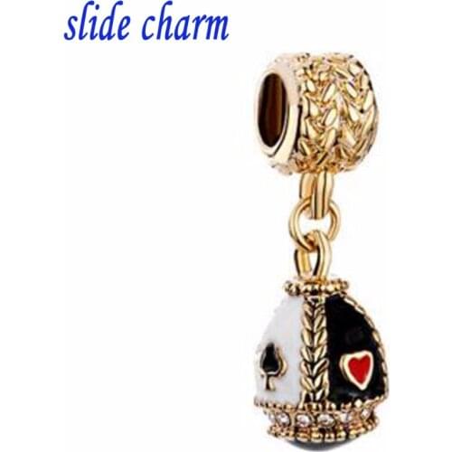 Slide charm Free shipping Poker Pattern Egg Pendant Beads beads fit Pandora bracelet