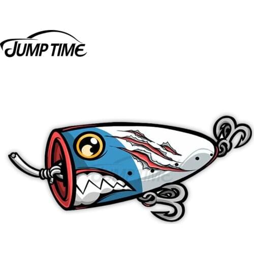 JumpTime 13 x 5.8cm Fishing LureTrunk Windshield Personality Car Stickers Waterproof Anime Motorcycle RV Cartoon Decal