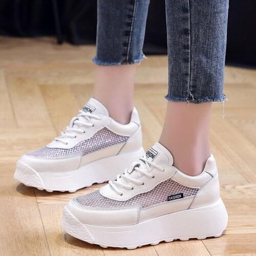 Rimocy Womens Breathable Mesh Platform Sneakers 2021 White Lace Up Chunky Sneakers Women Hollow Out Non Slip Casual Shoes Woman