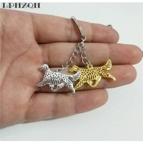 LPHZQH Fashion Trendy Puppy Cute Dog Car Key Chain English Setter Women Bag Charm Pendant Accessories Keyring Jewelery Steampunk