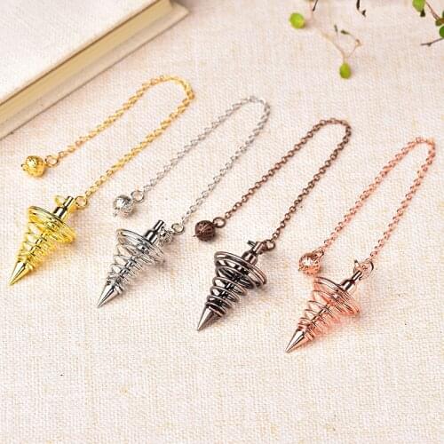 1PC Unisex Metal Pendulum Pendulo Radiestesia Pendulums for Dowsing Spiral Cone Pyramid Pendule Reiki Antique Gold Silver Color