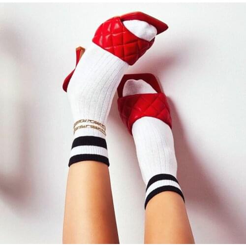 MHYONS Vintage Square Toe Slipper Sandals Women Solid Gingham High Heel Womens Sandals Block Heel Ladies Shoes Women Sandals