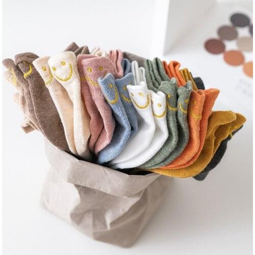 Cartoon Golden Smiley Face Embroidery Couple Mori Girl Style Sweet Candy Color Novel Funny College Style Winter Woman Slippers