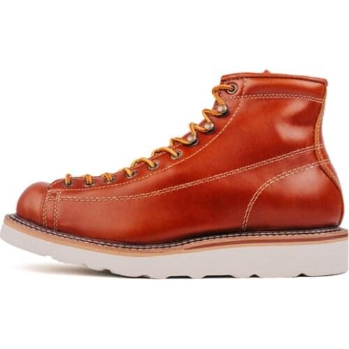 High quality cowhide mens Martin boots outdoor mountaineering work safety shoes beige red brown lace-up couple Short boots