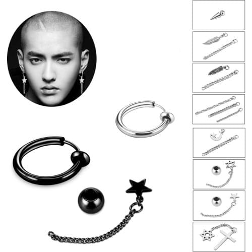 Men Women Punk Black Fake Piercing Clips Korean Kpop Stainless Steel Cross Earrings Ear cuffs Unisex Earcuff Oorbellen