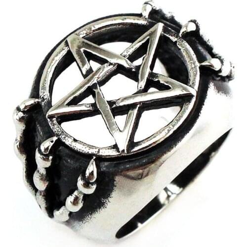 AsJerlya Skull Dragon Claw Pentagram Hollow Ring Mens Ring Fashion Vintage Metal Pentagram Round Ring Accessories Party Jewelry