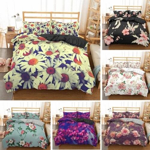 Nordic Spring Daisy 3D Flower Printed Bedding Set King Queen Size Quilt Cover Bed Linen Set with Pillowcase Floral Duvet Cover
