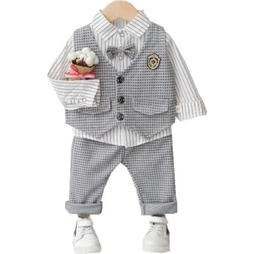New Spring Autumn Baby Boys Clothes Children Cotton Vest Shirt Pants 3Pcs/sets Toddler Fashion Costume Kids Gentleman Clothing