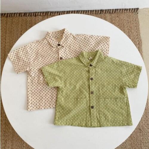 2021 New Girls Boys Dots Shirt Spring Summer Cotton Fashion Kids Top 2-7 year QM212