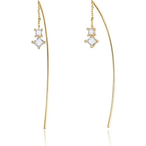 New Fashion Square Zirconia Metal Rod Long Earring Gold Chain Ear Line Tassel Drop Earrings for Women Party Jewelry Gifts