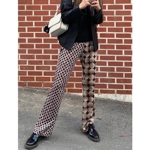 Autumn Winter Wool 11.24 Knit Wide leg Women Geometric Argyle Pattern Loose Casual High Waist Straight Pants
