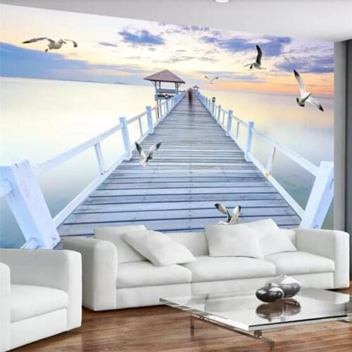 Wellyu Custom wallpaper fashion 3d photo murals modern minimalist dusk sea bridge seagull television обои background wall paper