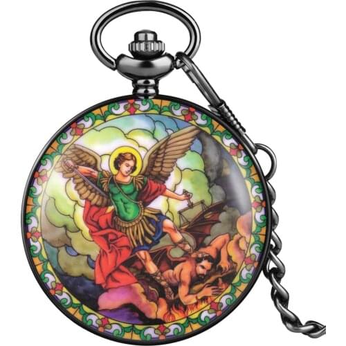 Durable Catholicism Pattern Alloy Case Classic Arabic Numerals White Dial Black Quartz Pendant Pocket Watches Present For Friend