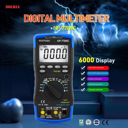 Professional Digital Multimeter LCD High-Accuracy Auto Range True RMS 6000 Counts NCV AC DC Voltage Current Ohm Tester Car Test