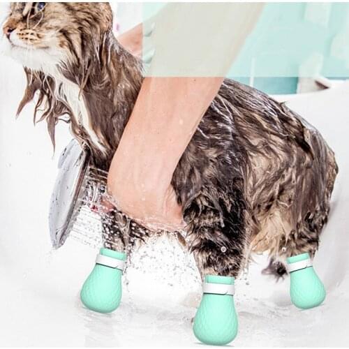 Anti-Scratch Cat Shoes Boots Silicone Cat Grooming Supplies Bath Washing Cat Claw Cover Cut Nails Foot Cover Pet Paw Protector