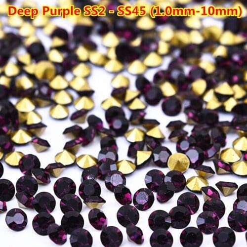 Ss6 2mm Deep Purple Glass Point Rhinestones Round Crystals Pointback Strass Chaton Crystal Stones for Jewelry Crafts Decoration