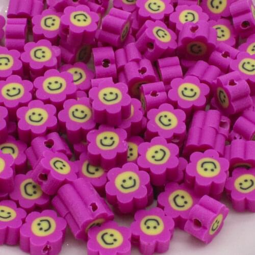Deep pink Smile Flowers Polymer Clay Spacer Beads Sun Flower, for Jewelry Making,Earring Making Necklace Accessories 10MM