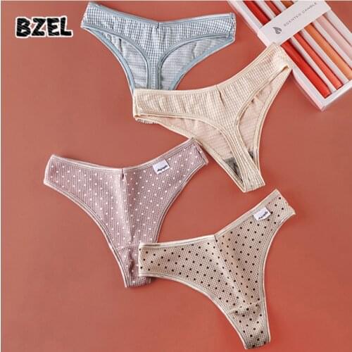 BZEL New Sexy Womens Cotton Sport Panties Underwear Seamless Wave Point Thongs Low Waist Female Comfortable Soft Lady Lingerie
