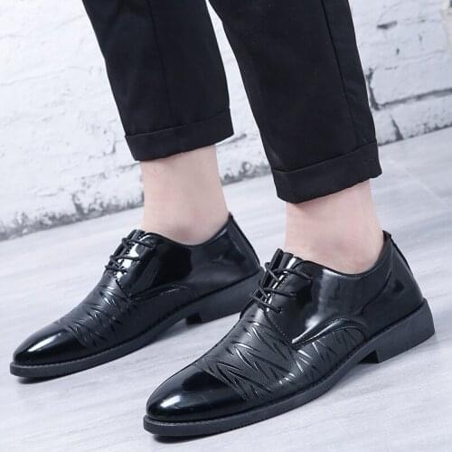 Black Dress Party Shoes for Men Leather Formal Shoes Business Men Oxford Footware Elegant Lace-up Male Office Shoes Classic