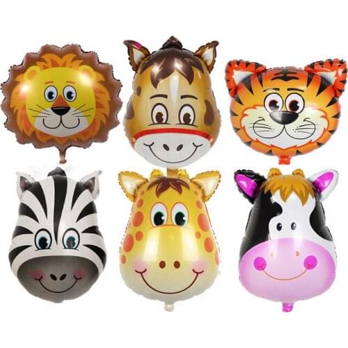 Cartoon Animal Head Balloon Aluminum Foil Balloons Lion Tiger Deer Zebra Monkey Pig dog Elephant Birthday Party Decorations Kids
