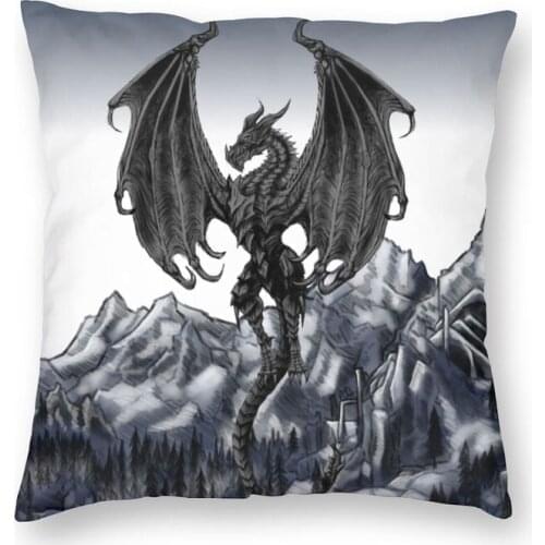 Vibrant Skyrim Alduin Square Throw Pillow Cover Home Decor Two Side Print Nordic Pantheon Dragon Cushion Cover for Living Room