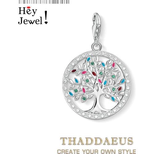 Real 925 Sterling Silver Fashion Jewelry Colorful Tree Pendant Charm Fit Necklace Bracelet for Women Drop Shipping Wholesale
