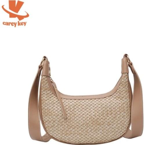 CAREY KEY Straw Underarm Bag Women 2021 New Bohemian Small Knitted Summer Purse Casual Handbag Bucket Beach Bags