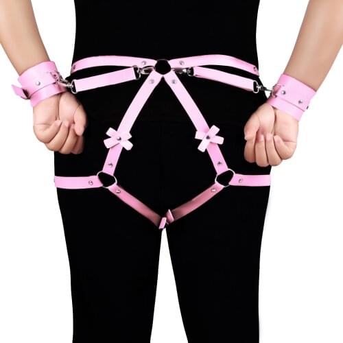 Goth Buttocks Harness Straps Bondage Sexy Women Leather Sex Toy Garter Stocking Belt Erotic Lingerie Body Adult Game Handcuffs