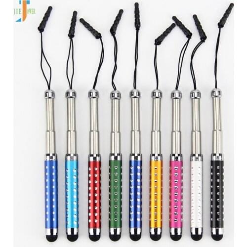 1000pcs/lot Crystal Retractable Belt Drill Stylus Flexible Capacitive Touch Pen for Iphone Ipad Air Samsung Galaxy Tab Wholesale