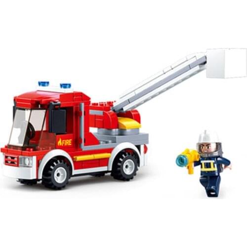136pcs SLuban 0632 Fire Alarm Ascends Fire Truck Assembly Model Boy Assembling Building Blocks Toy Gifts