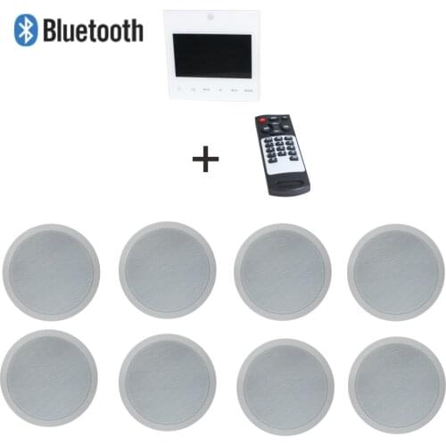 4*15w 8 ohm mini wall mounted audio amplifier with 8 PCS 6 inch full range speaker supporting USB/SD/AUX/Bluetooth/FM