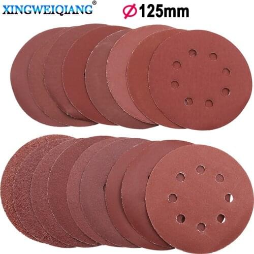 5pcs 5 Inch 125mm Round Sandpaper Eight Hole Disk Sand Sheets Grit 40-120 Hook and Loop Sanding Disc Polish