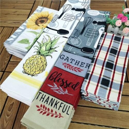 5pcs/pack Printed Cotton Kitchen Dish Towel Tea Towels Napkin Hand Towel 40x65cm 15.7"x25.6"
