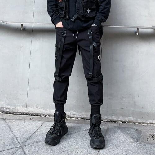 2021 Japanese Style Techwear Mens Ribbons Hip Hop Cargo Pants Spring Summer Casual Streetwear Trousers
