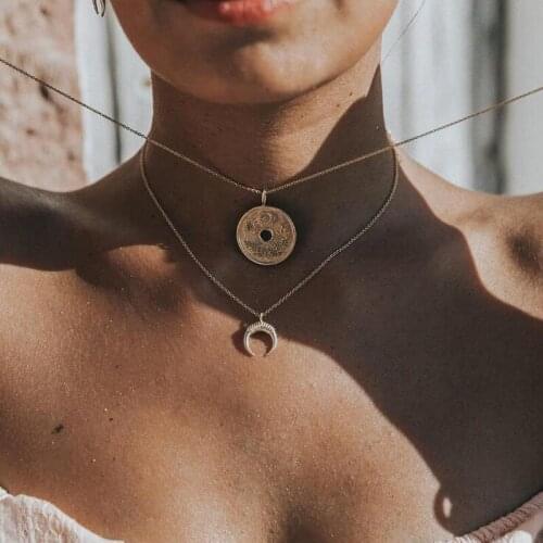 HebeDeer Multilayer Chain Necklaces Moon Simple Women Trendy Choker Girl Silver Color Bohemia Necklace Jewelry Collares