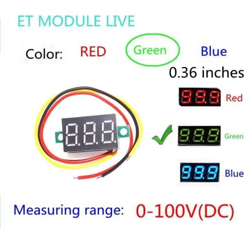 0.36" Digital Voltmeter DC 0V-100V Three Lines 3 digit Voltage Panel Meter Display led Color Green