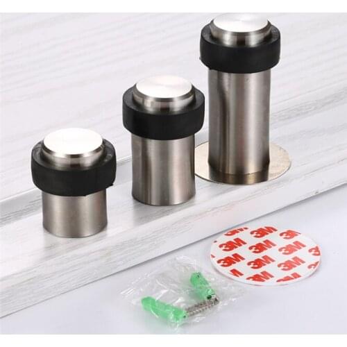 Cylinder Wall Mount Stainless Steel Door Stop Stopper Doorstop height 46mm 60mm 80mm Silent Rubber anti-collision door stop