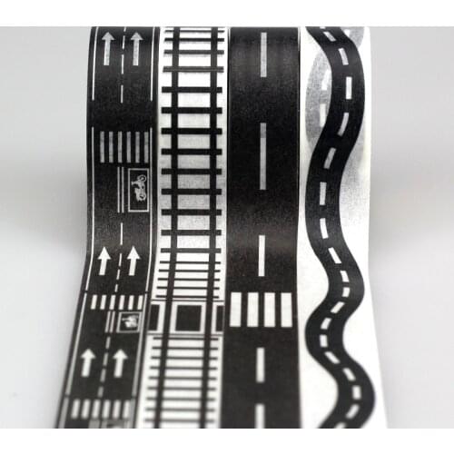 15mm*10m per roll 4pcs/lot Black and White Set Decorative Masking Tape Railway Road Washi Tape,Wide Traffic Adhesive Tape