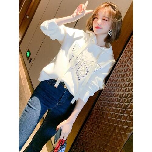 Hot drilling butterfly hooded loose simple versatile womens wear 2021 Spring new High Quality Top Quality