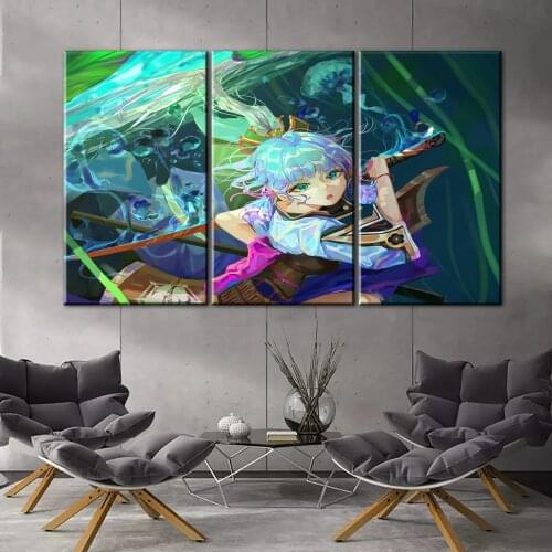 Genshin impact Game poster home decor hd painting Kamisato Ayaka miss wall painting poster anime Study Bedroom Bar Cafe Wall