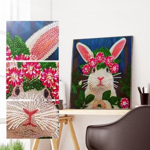 Flower Rabbit 5D DIY Special Shaped Partial Drill Diamond Painting Flower Diamond Embroidery Picture Of Rhinestone Home Decor