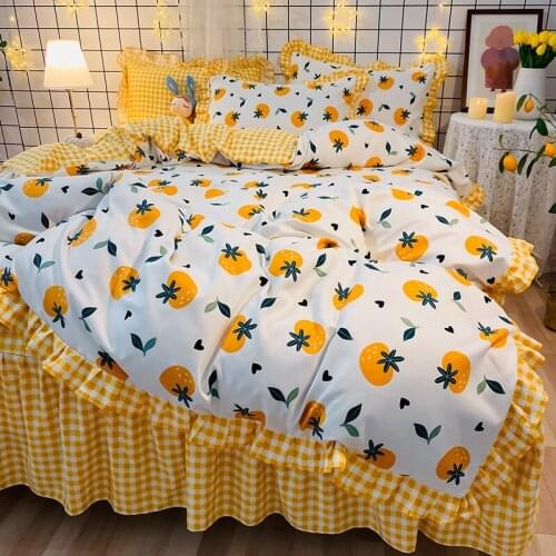 Nordic 4pcs Bedding Sets Queen Size Plant Leaf Floral Plaid Stripe Duvet Cover Pillowcase Double King Bed Cover Set Quilt Sheet