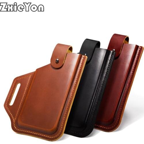 Genuine Leather Cell Phone Leather Case Portable Mobile Phone protective Case Travel Sports Men Holster Smartphones Waist Bag