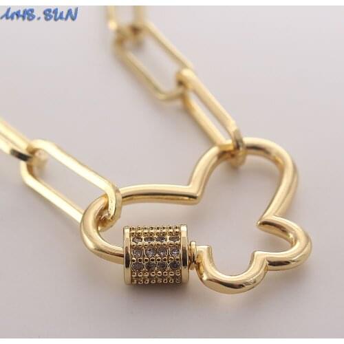 MHS.SUN Exaggeration Chunky Chain Necklace With AAA Zircon Rotatable Butterfly Can Open Pendant For Women/Girl Party Jewelry 1PC