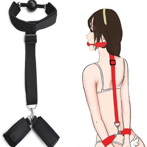 SM HandCuffs Backhand Self Bondage Restraints Gags BDSM Sex Tools Slave Cuff Mouth Ball Erotic Sexy Toys -40